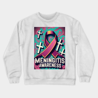 Meningitis Awareness Ribbon with Pink Swirls Background Crewneck Sweatshirt